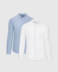 True ClassicBlue and White Stretch Oxford Long Sleeve Shirt 2-Pack