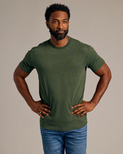 True ClassicDark Heather Olive Short Sleeve Crew Neck Tee