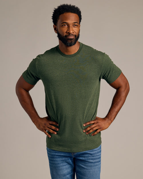 Dark Heather Olive Short Sleeve Crew Neck Tee