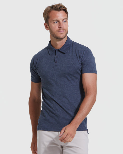 Heather Navy Short Sleeve Polo