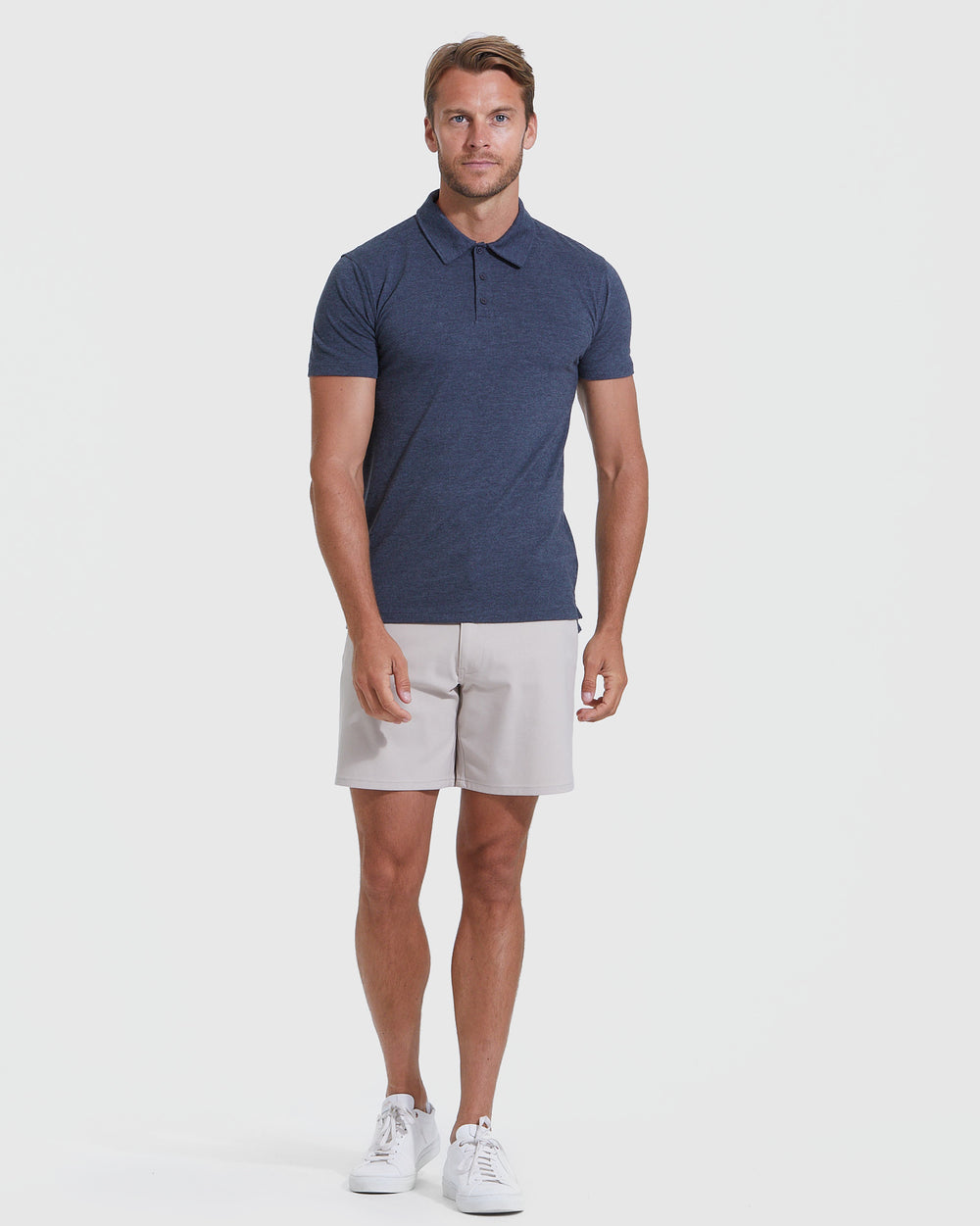 Heather Navy Short Sleeve Polo