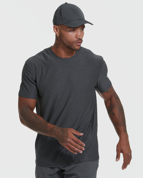 Charcoal Heather Gray Active Short Sleeve Crew Neck Tee