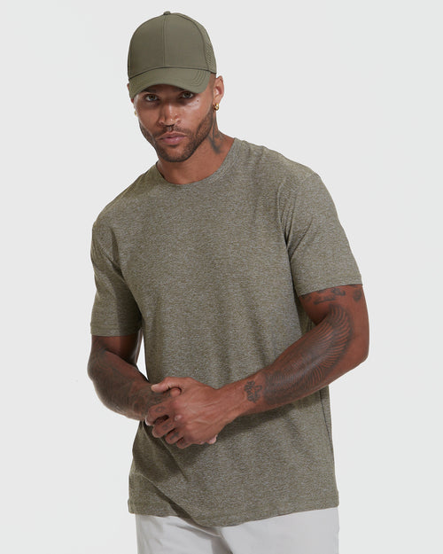 Heather Military Green Active Short Sleeve Crew Neck Tee