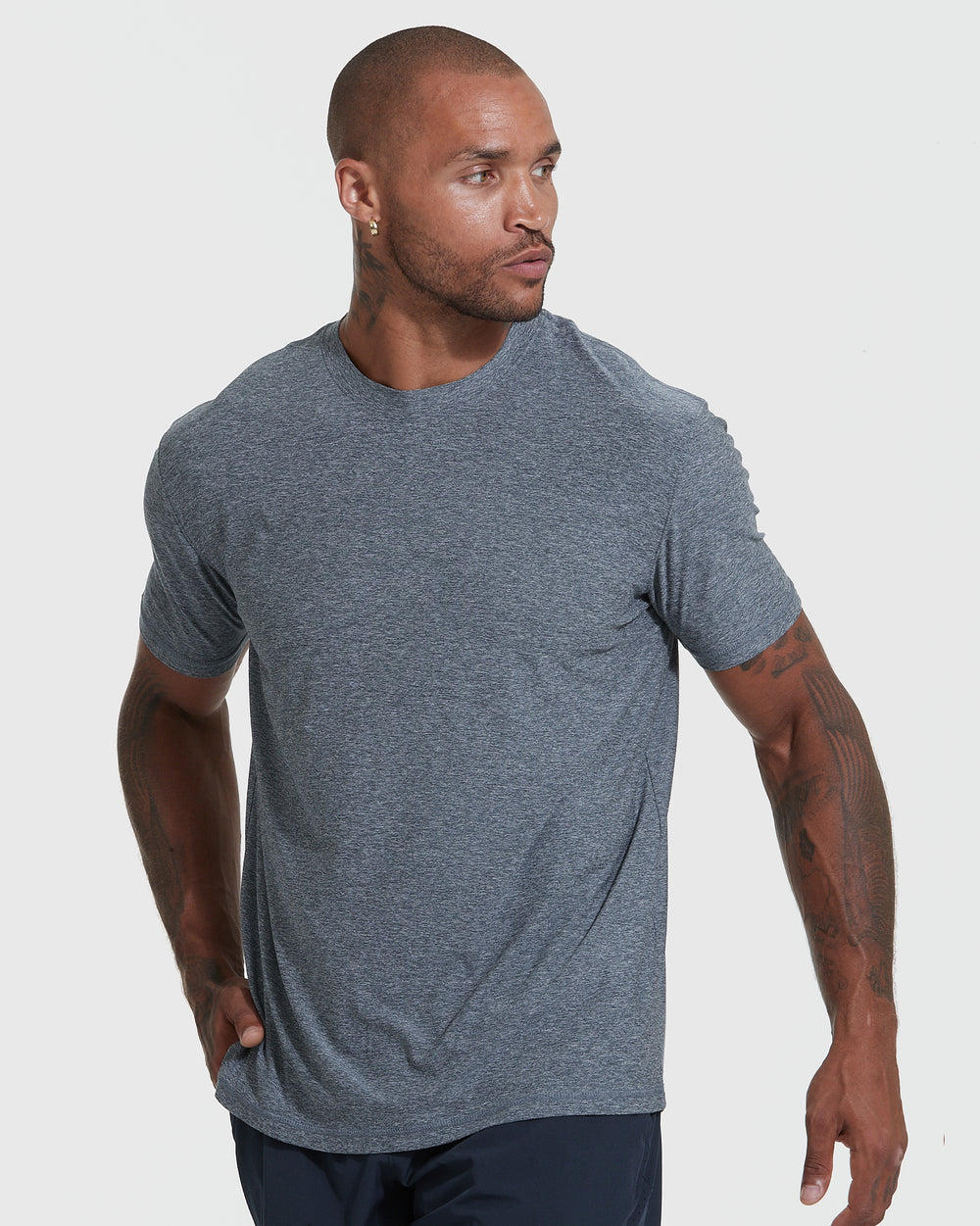 Heather Navy Active Short Sleeve Crew Neck Tee