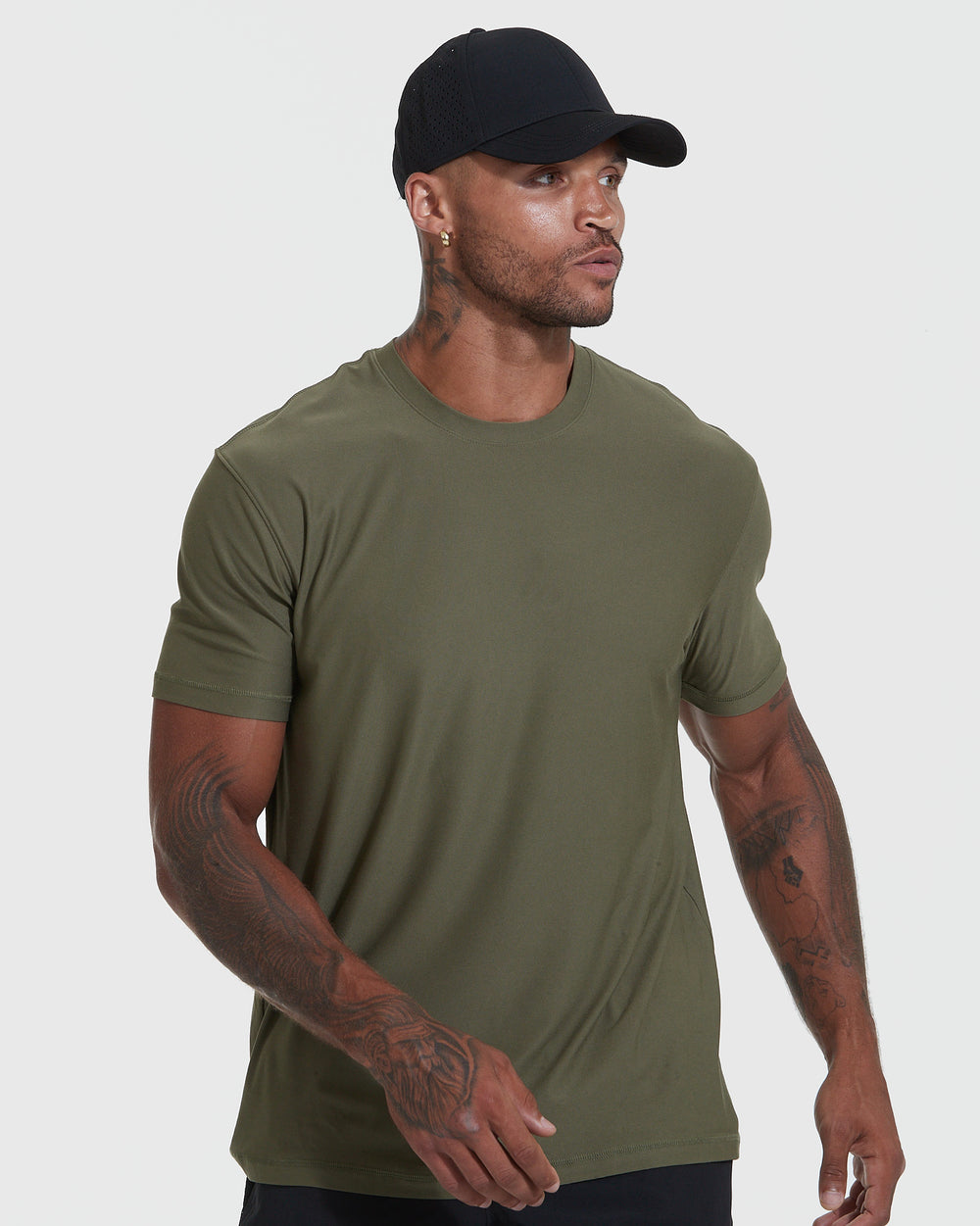 Military Green Active Short Sleeve Crew Neck Tee