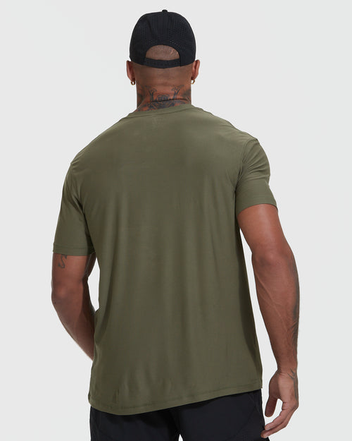 Military Green Active Short Sleeve Crew Neck Tee