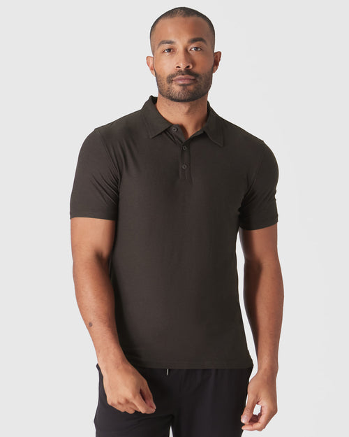 Dark Heather Cocoa Active Short Sleeve Polo