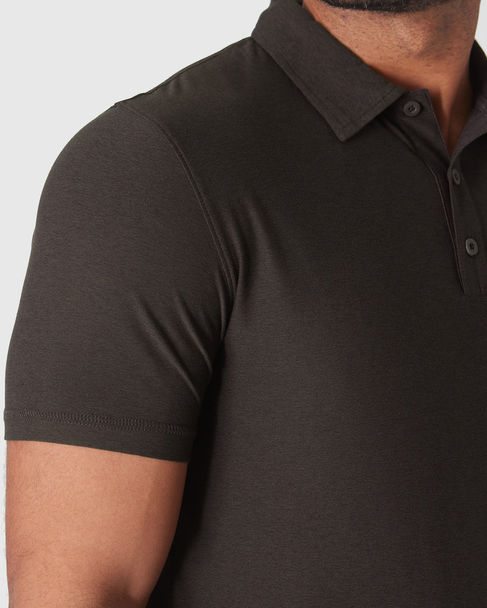 Dark Heather Cocoa Active Short Sleeve Polo