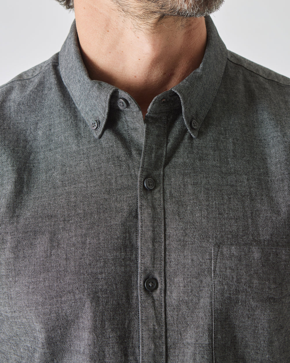 Black Wash Short Sleeve Stretch Chambray Shirt