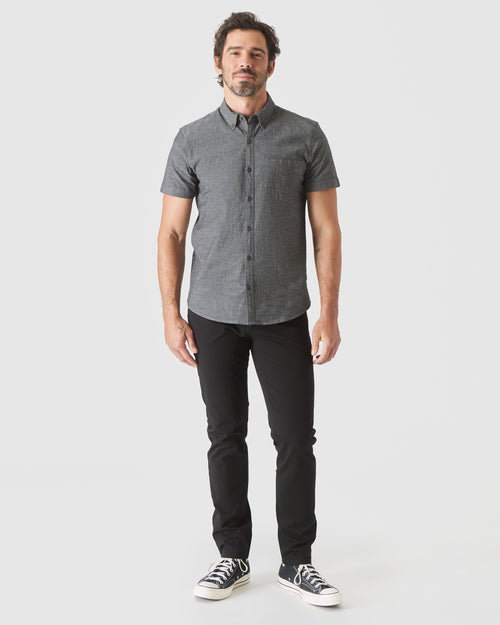 Black Wash Short Sleeve Stretch Chambray Shirt