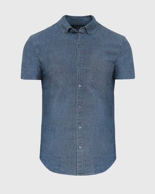 Light Indigo Wash Short Sleeve Stretch Chambray Shirt