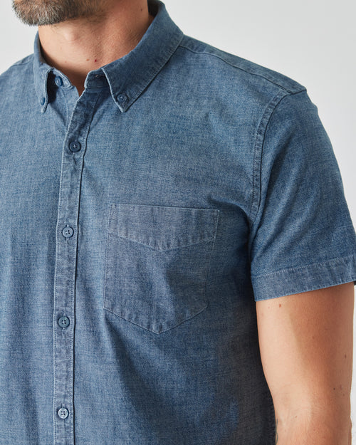 Light Indigo Wash Short Sleeve Stretch Chambray Shirt