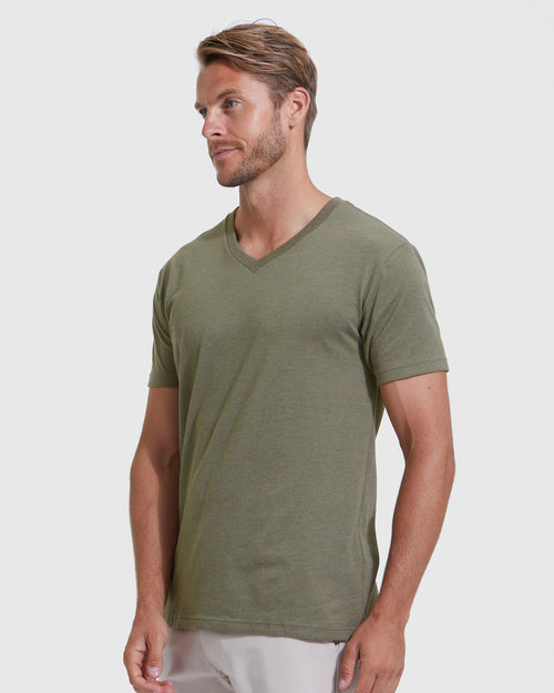 Heather Military Green V-Neck Tee