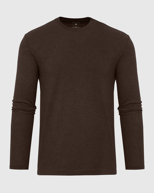 Dark Heather Cocoa Long Sleeve Crew Neck Tee