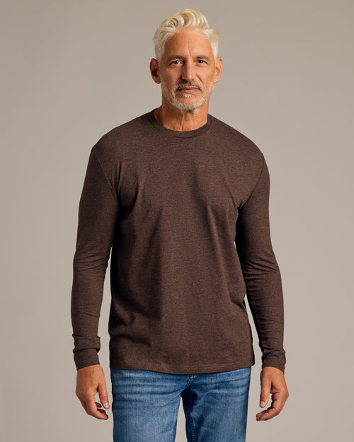 Dark Heather Cocoa Long Sleeve Crew Neck Tee