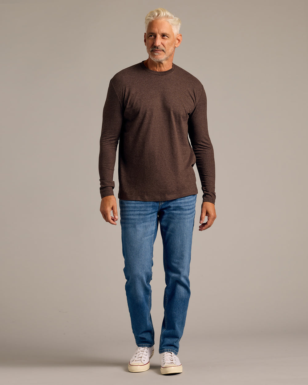 Dark Heather Cocoa Long Sleeve Crew Neck Tee