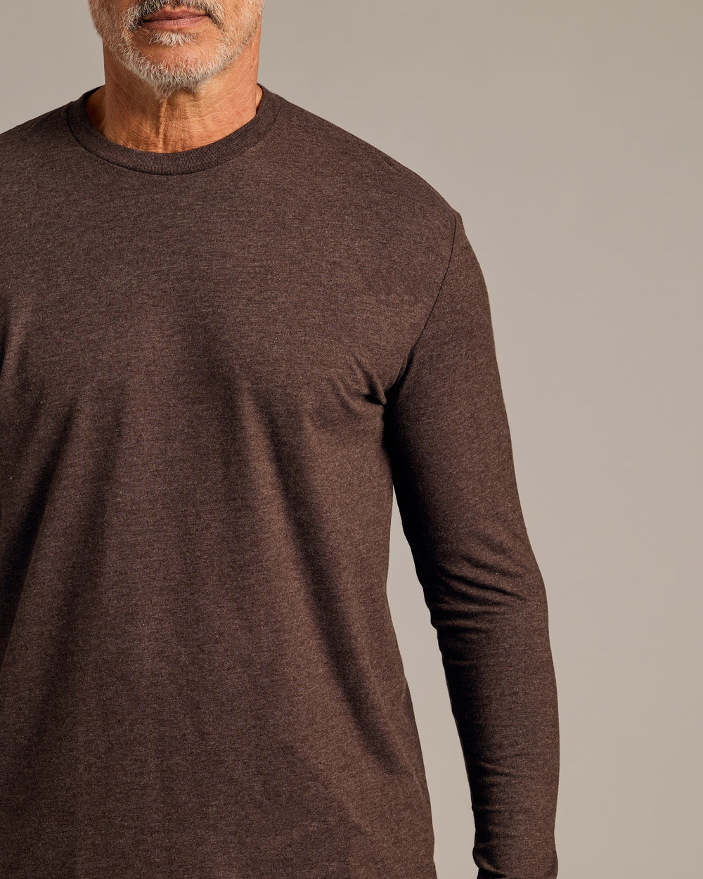 Dark Heather Cocoa Long Sleeve Crew Neck Tee