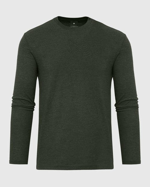 Dark Heather Olive Long Sleeve Crew Neck Tee