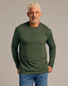 True ClassicDark Heather Olive Long Sleeve Crew Neck Tee