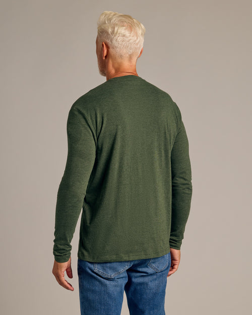 Dark Heather Olive Long Sleeve Crew Neck Tee