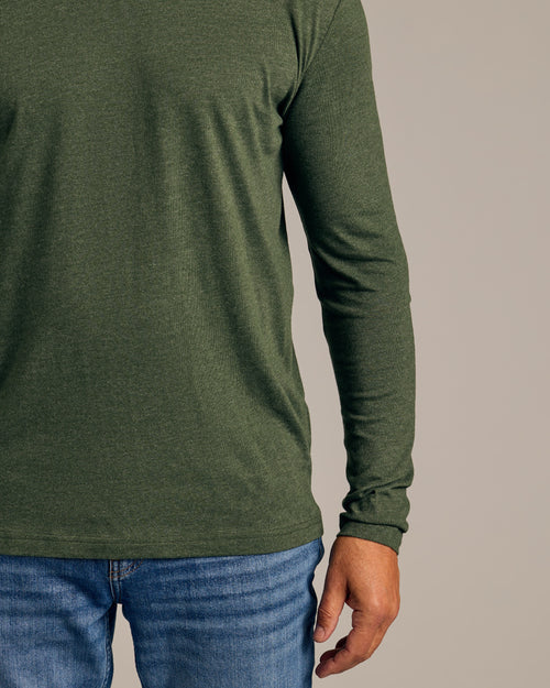 Dark Heather Olive Long Sleeve Crew Neck Tee