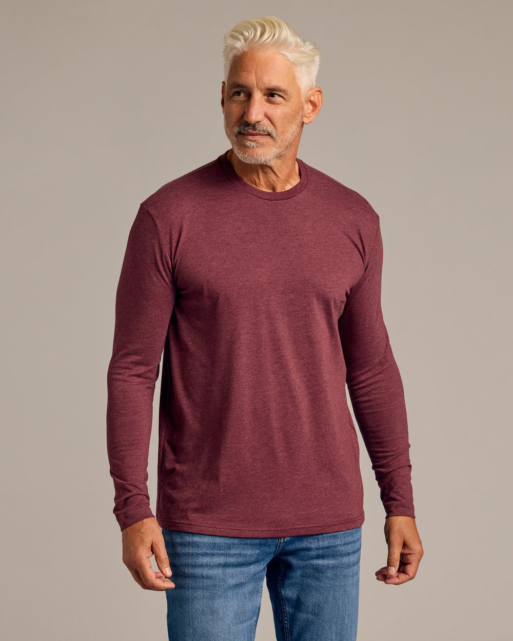 Dark Heather Burgundy Long Sleeve Crew Neck Tee