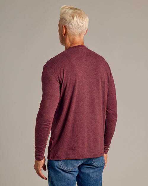 Dark Heather Burgundy Long Sleeve Crew Neck Tee