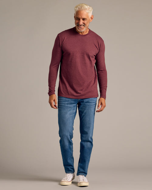 Dark Heather Burgundy Long Sleeve Crew Neck Tee