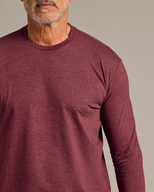 Dark Heather Burgundy Long Sleeve Crew Neck Tee