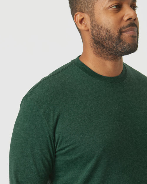 Evergreen Heather Long Sleeve Crew Neck Tee