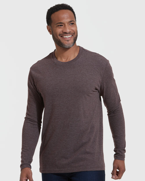 Heather Dark Oak Long Sleeve Crew Neck Tee