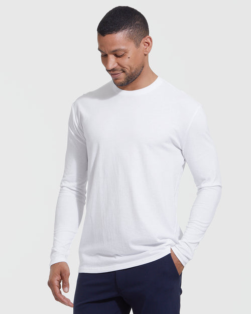 All White Long Sleeve Crew Neck 3-Pack