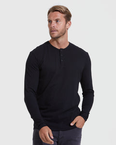 True ClassicBlack Long Sleeve Henley