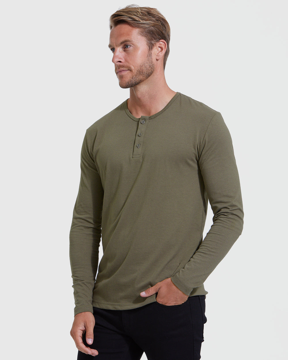 Military Green Long Sleeve Henley