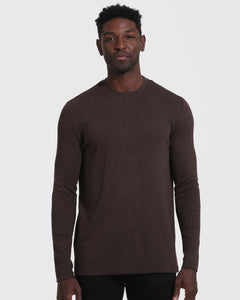 True ClassicDark Oak Waffle Long Sleeve Crew Neck