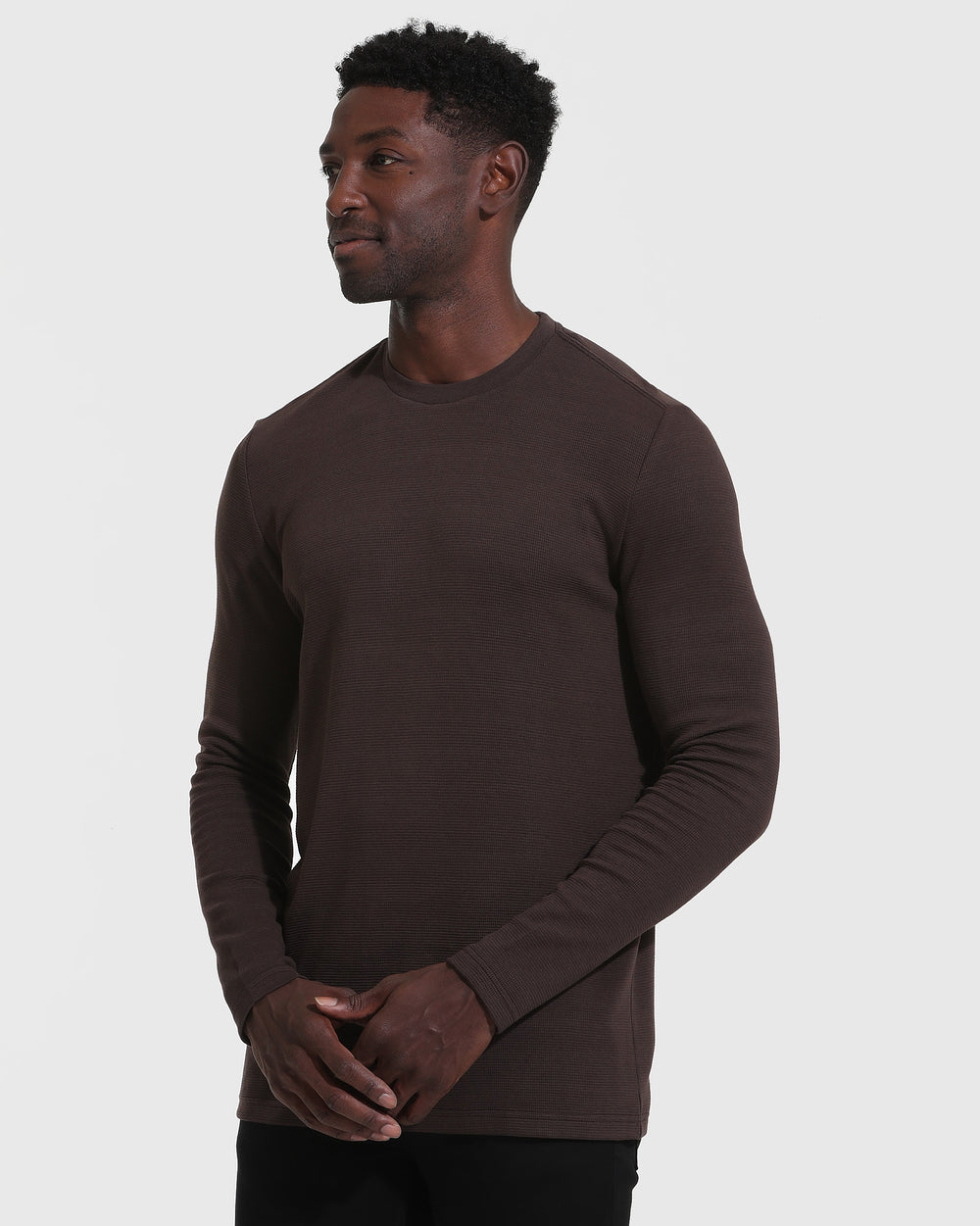 Dark Oak Waffle Long Sleeve Crew Neck