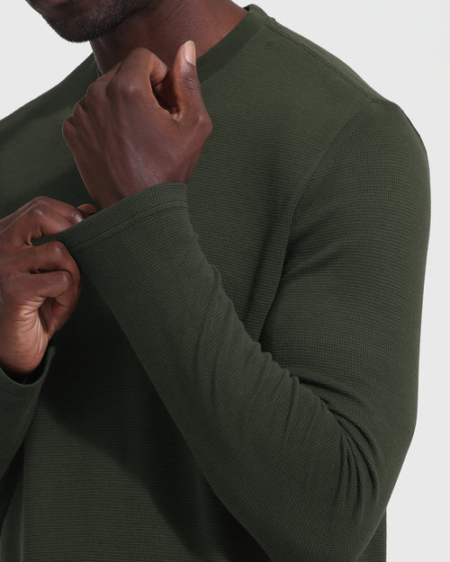 Dark Olive Waffle Long Sleeve Crew Neck