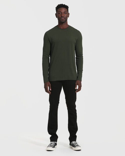 Dark Olive Waffle Long Sleeve Crew Neck