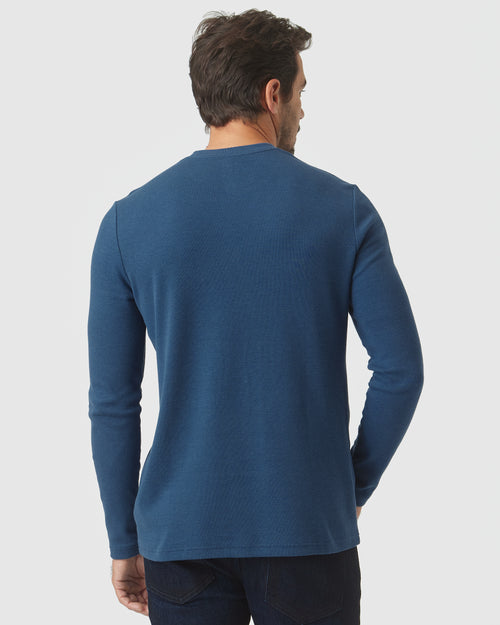 Deep Sea Blue Waffle Long Sleeve Crew Neck