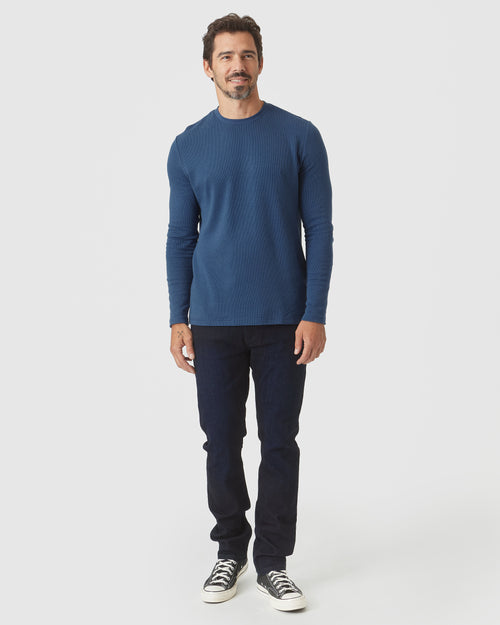 Deep Sea Blue Waffle Long Sleeve Crew Neck