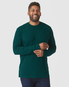 True ClassicEvergreen Heather Waffle Long Sleeve Crew Neck