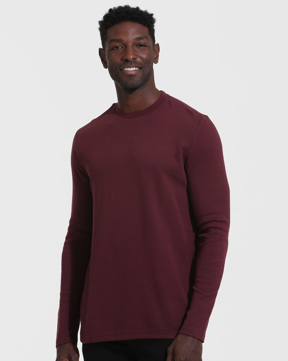 Mahogany Waffle Long Sleeve Crew Neck