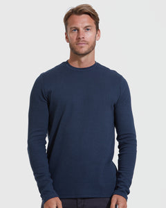 True ClassicNavy  Waffle Long Sleeve Crew Neck