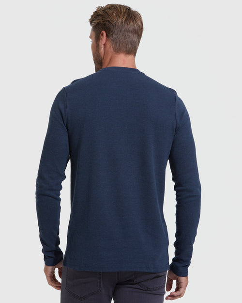 Navy  Waffle Long Sleeve Crew Neck