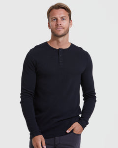 True ClassicBlack Waffle Long Sleeve Henley