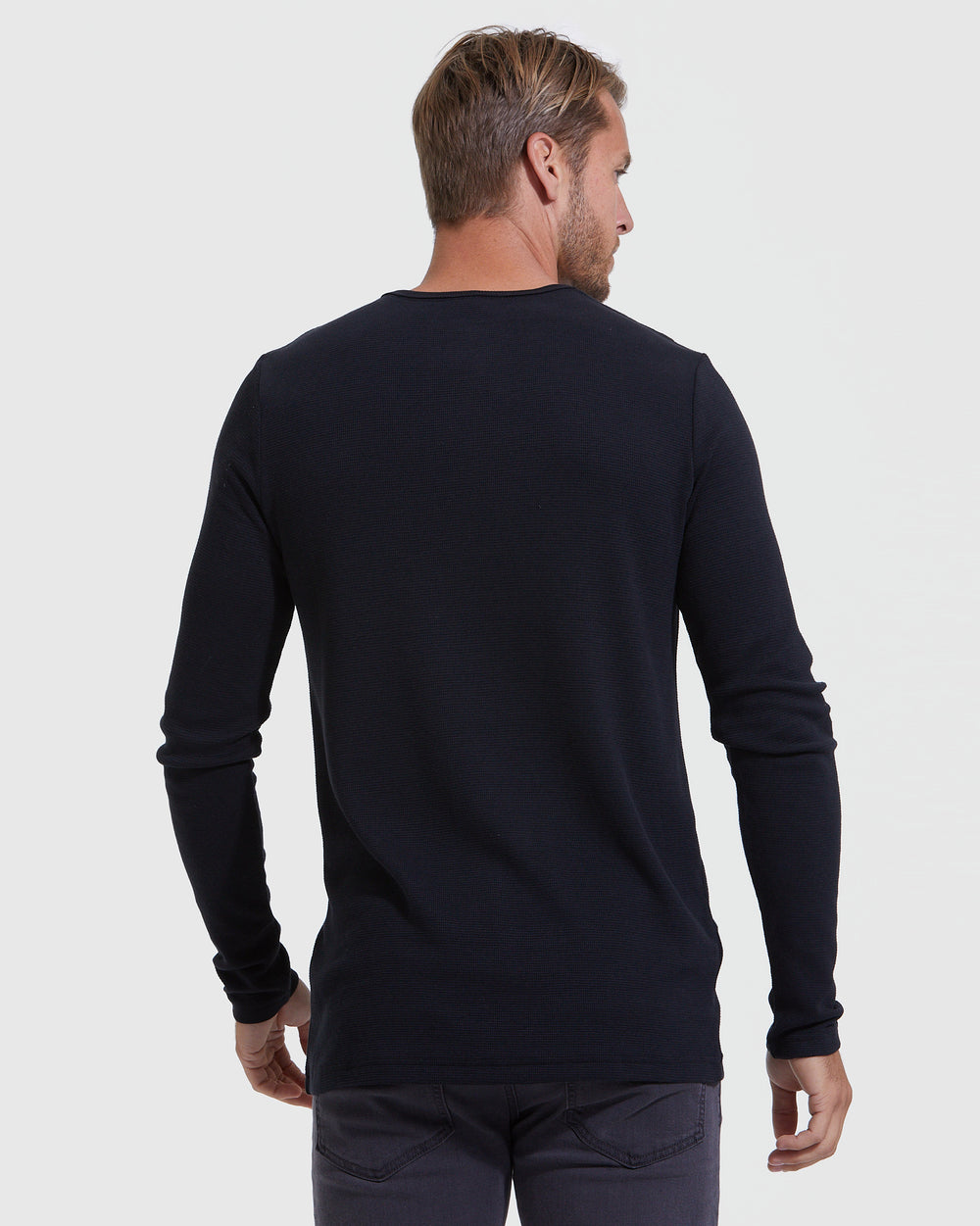 Black Waffle Long Sleeve Henley