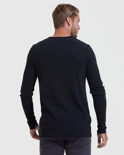 Black Waffle Long Sleeve Henley