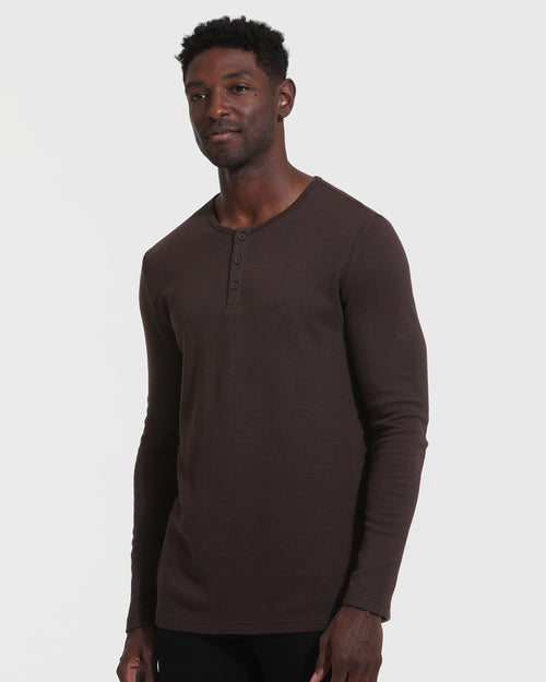 Dark Oak Waffle Long Sleeve Henley