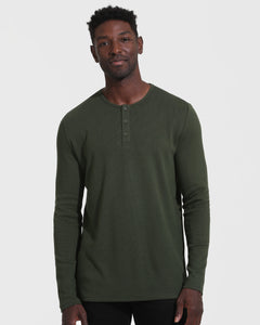 True ClassicDark Olive Waffle Long Sleeve Henley