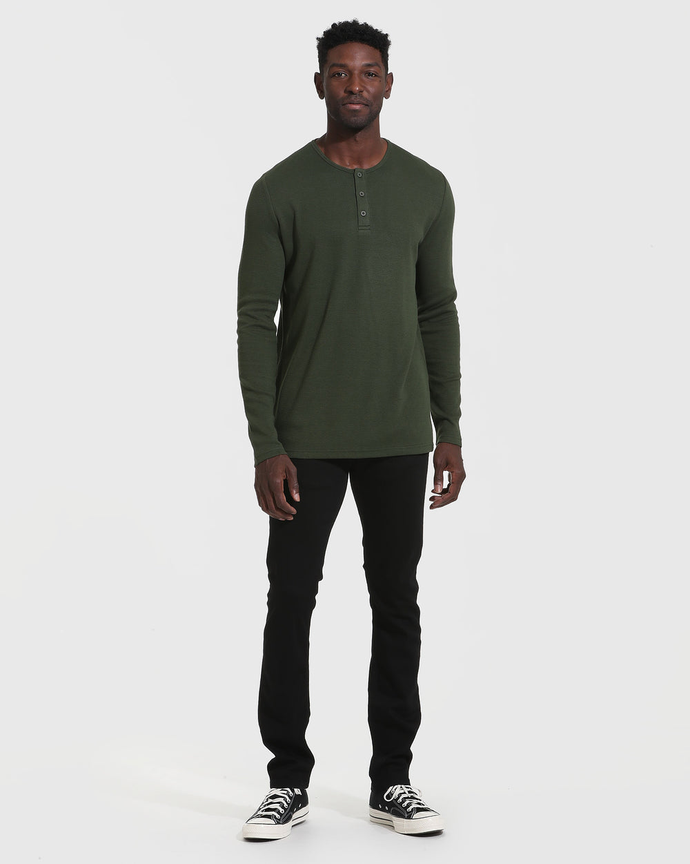 Dark Olive Waffle Long Sleeve Henley